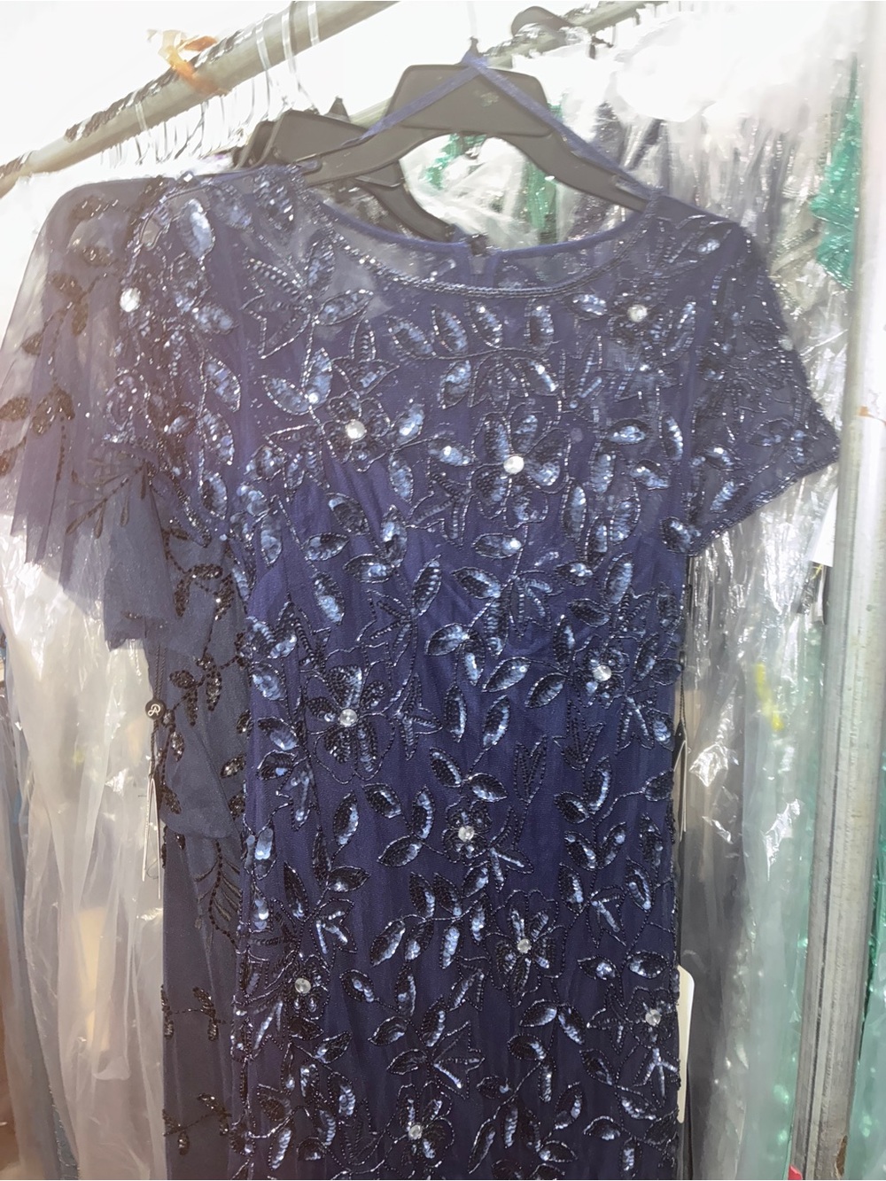 Adrianna Papell Navy Beaded Tulle Gown SZ 14 NWT Formal Evening Dress GALA MOB - Picture 10 of 13